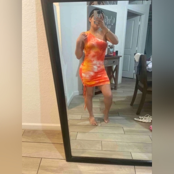 One Shoulder Drawstring Knot Dress - Picture 6 of 6